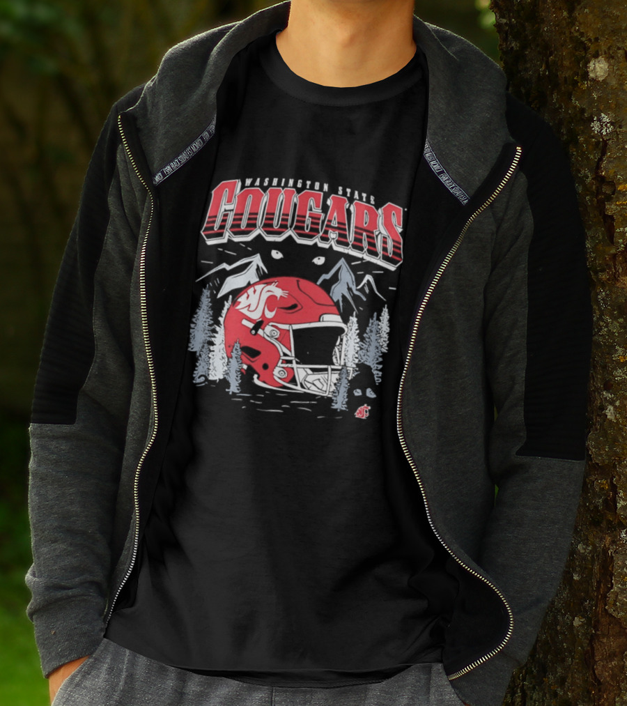 Washington State Cougars WSU NCAA Football Helmet Mountain Scene T-Shirt