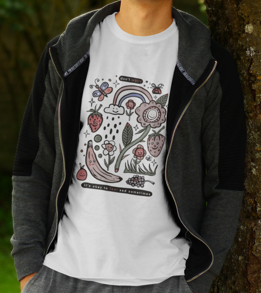 Happy Rainbow Flower And Fruit Friends With Smiling Faces T-Shirt