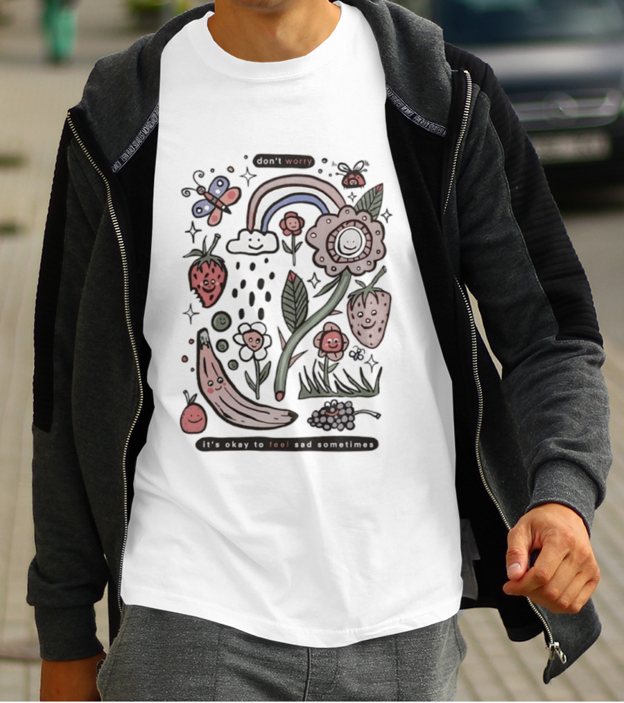 Happy Rainbow Flower And Fruit Friends With Smiling Faces T-Shirt
