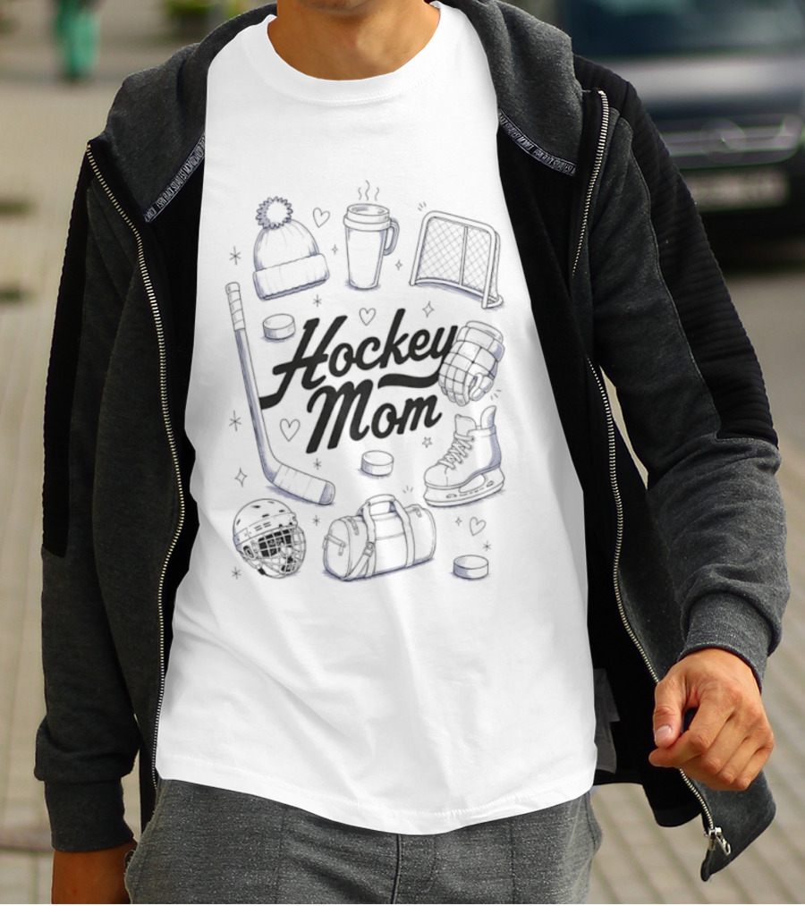 Hockey Mom 2026 Essentials Ice Skates Coffee Beanie Gear T-Shirt