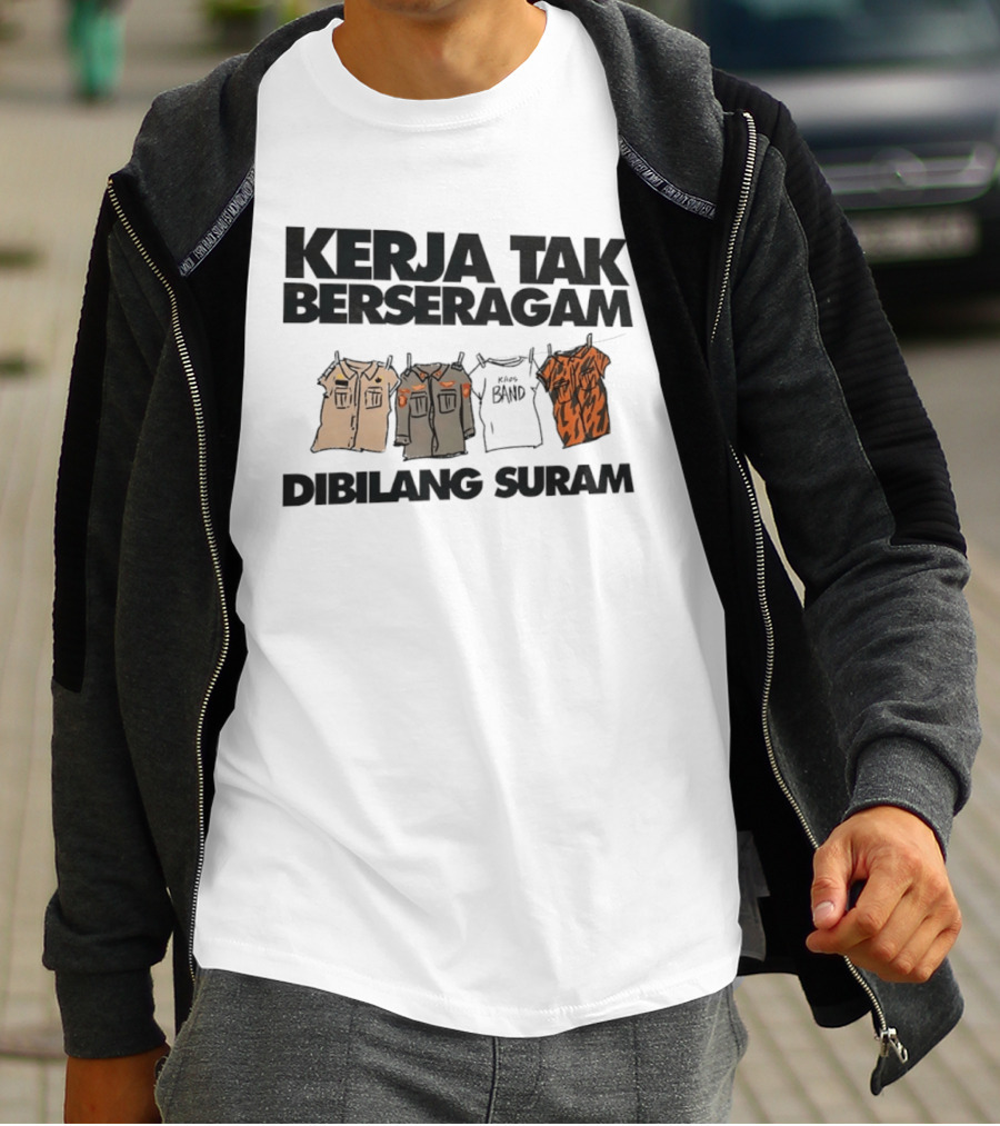 Kerja Tak Berseragam Dibilang Suram Kaos Band Dan Pakaian Kerja Di Jemuran T-Shirt