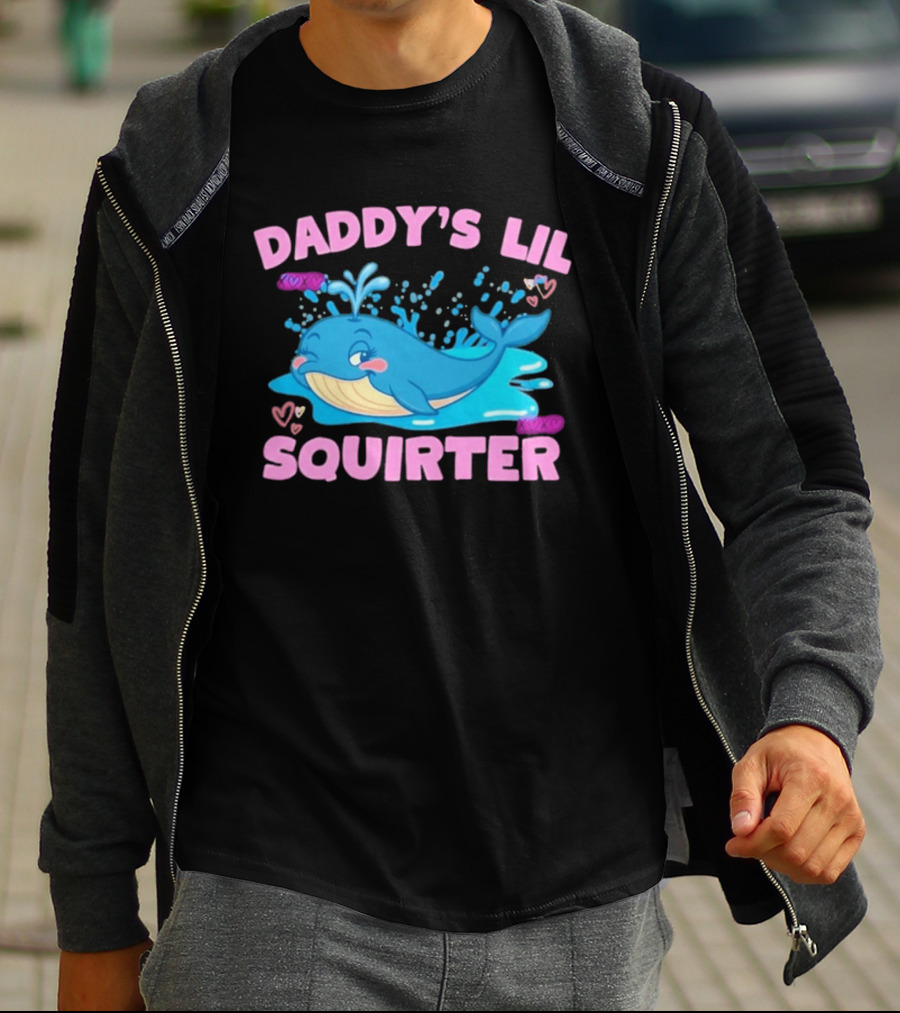 Daddy's Lil Squirter Cute Whale Bubbles And Hearts T-Shirt