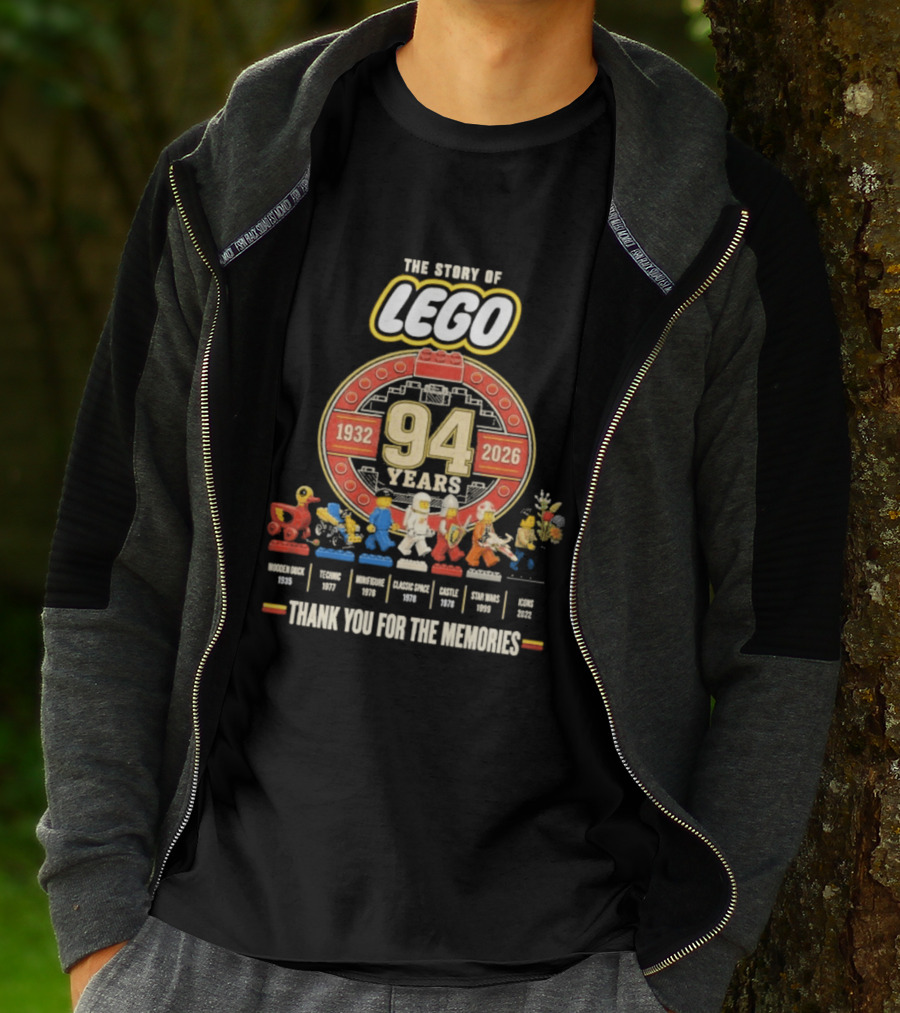The Story Of Lego 1932 2026 94 Years Thank You For The Memories History Timeline T-Shirt