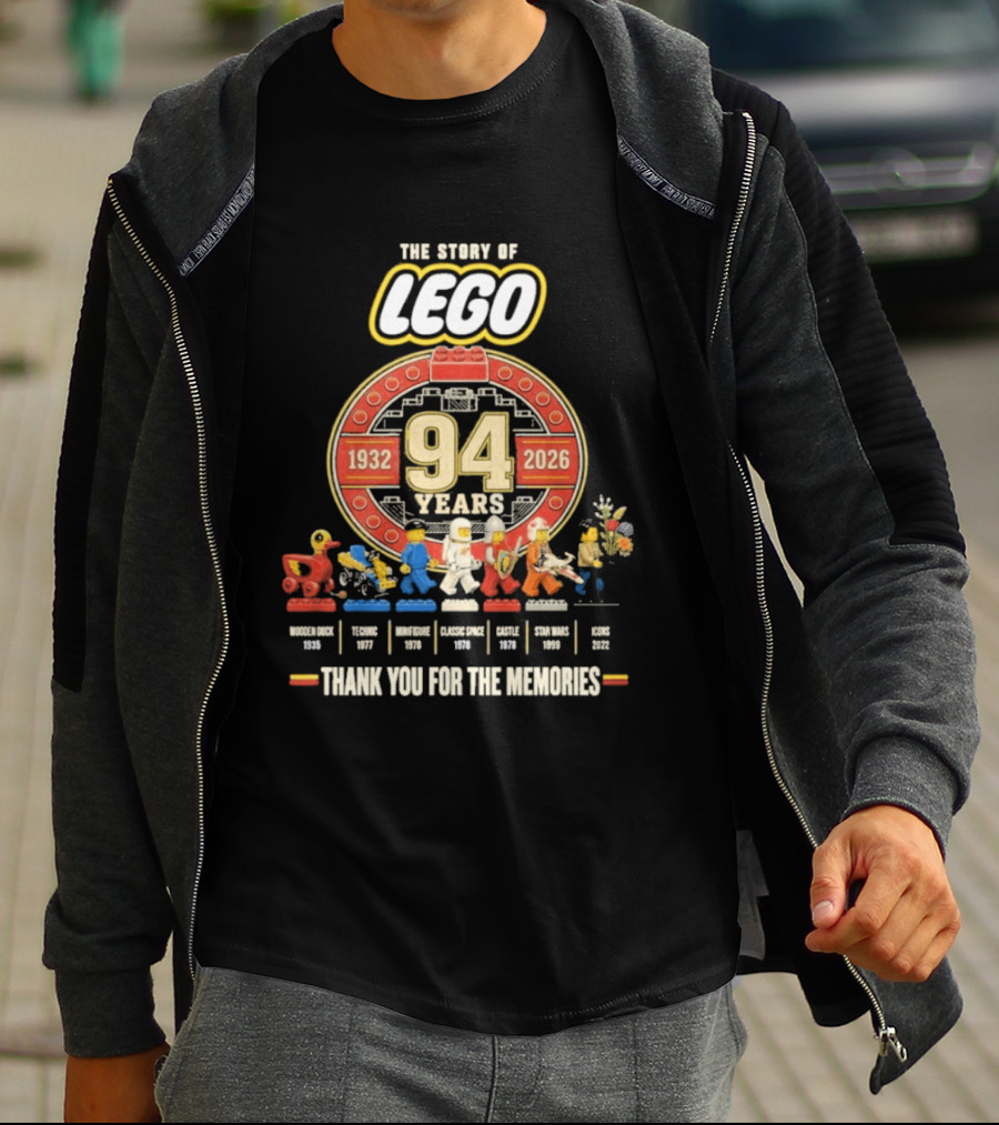 The Story Of Lego 1932 2026 94 Years Thank You For The Memories History Timeline T-Shirt