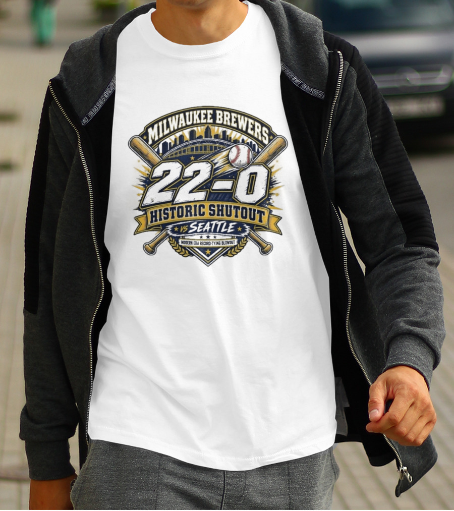 Milwaukee Brewers 22 0 Historic Shutout Vs Seattle Modern Era Record Tying Blowout T-Shirt