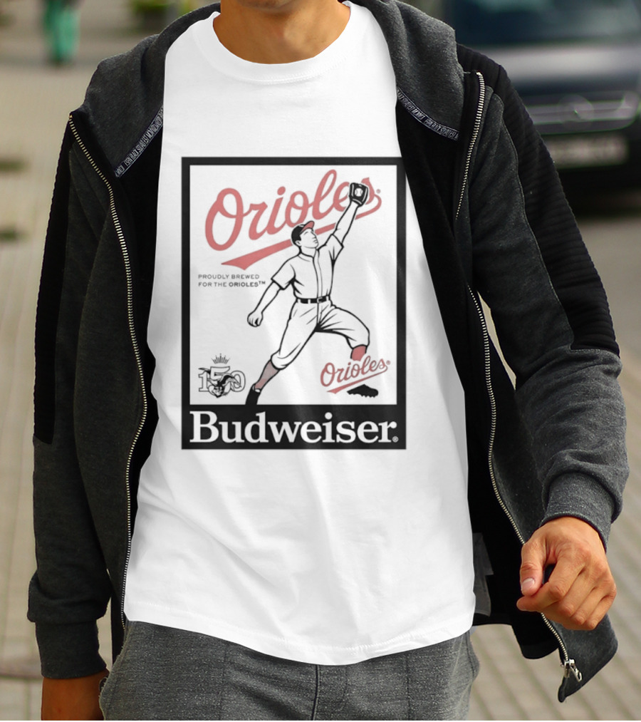 Budweiser 150 Years Orioles Baseball Vintage Player With Ball T-Shirt