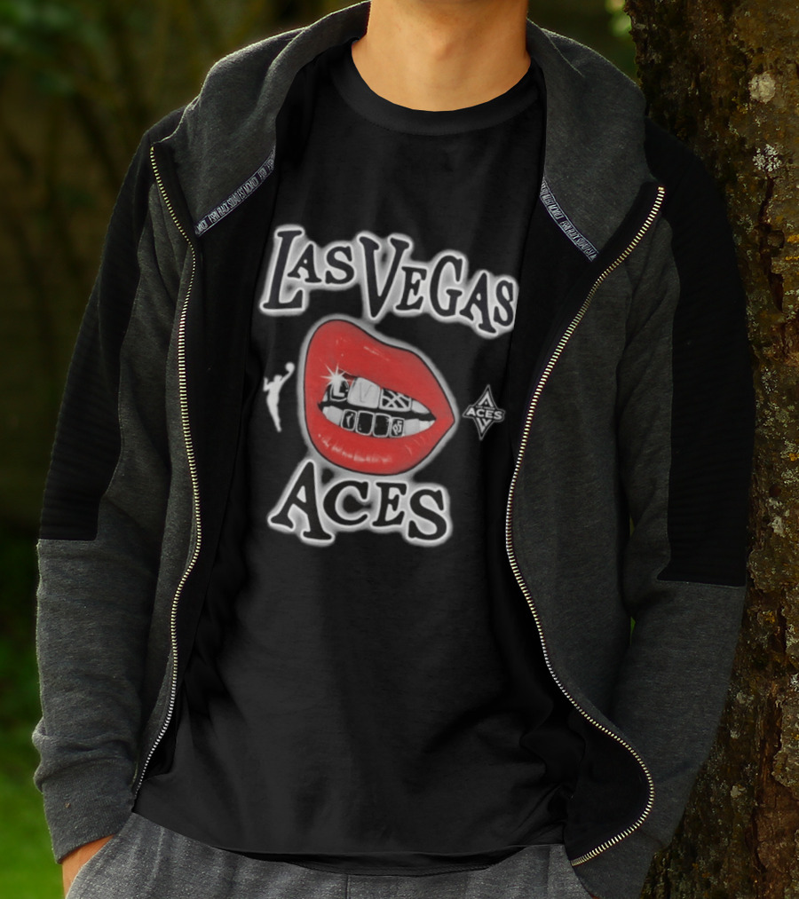Las Vegas Aces 2026 WNBA Red Lips Grill Sketch T-Shirt