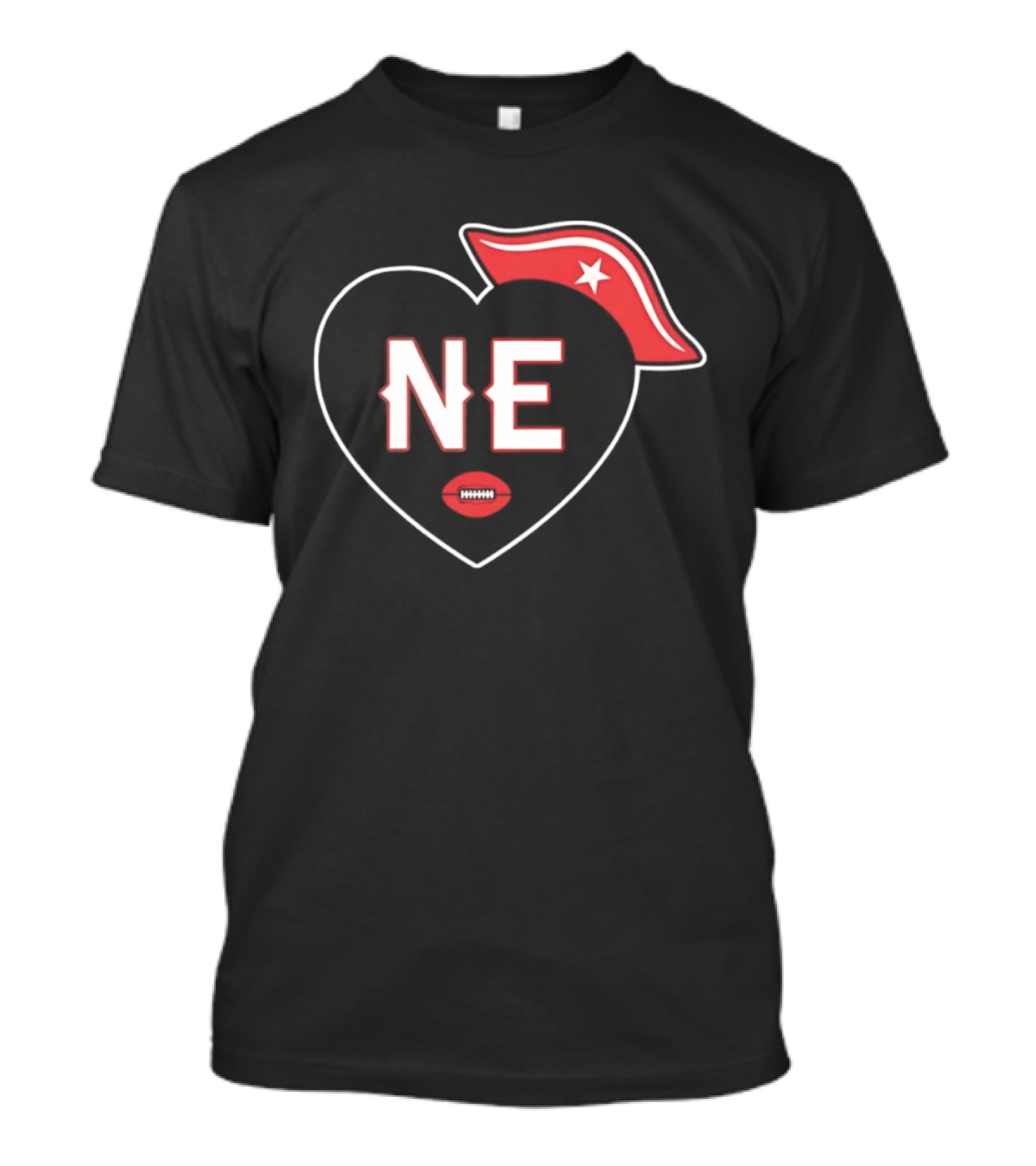 New England NE Heart Football Star Hat T-Shirt