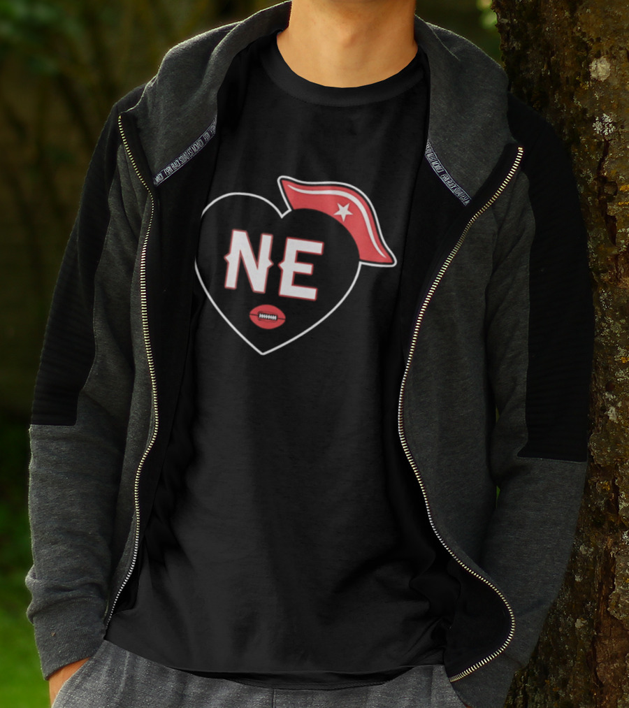 New England NE Heart Football Star Hat T-Shirt