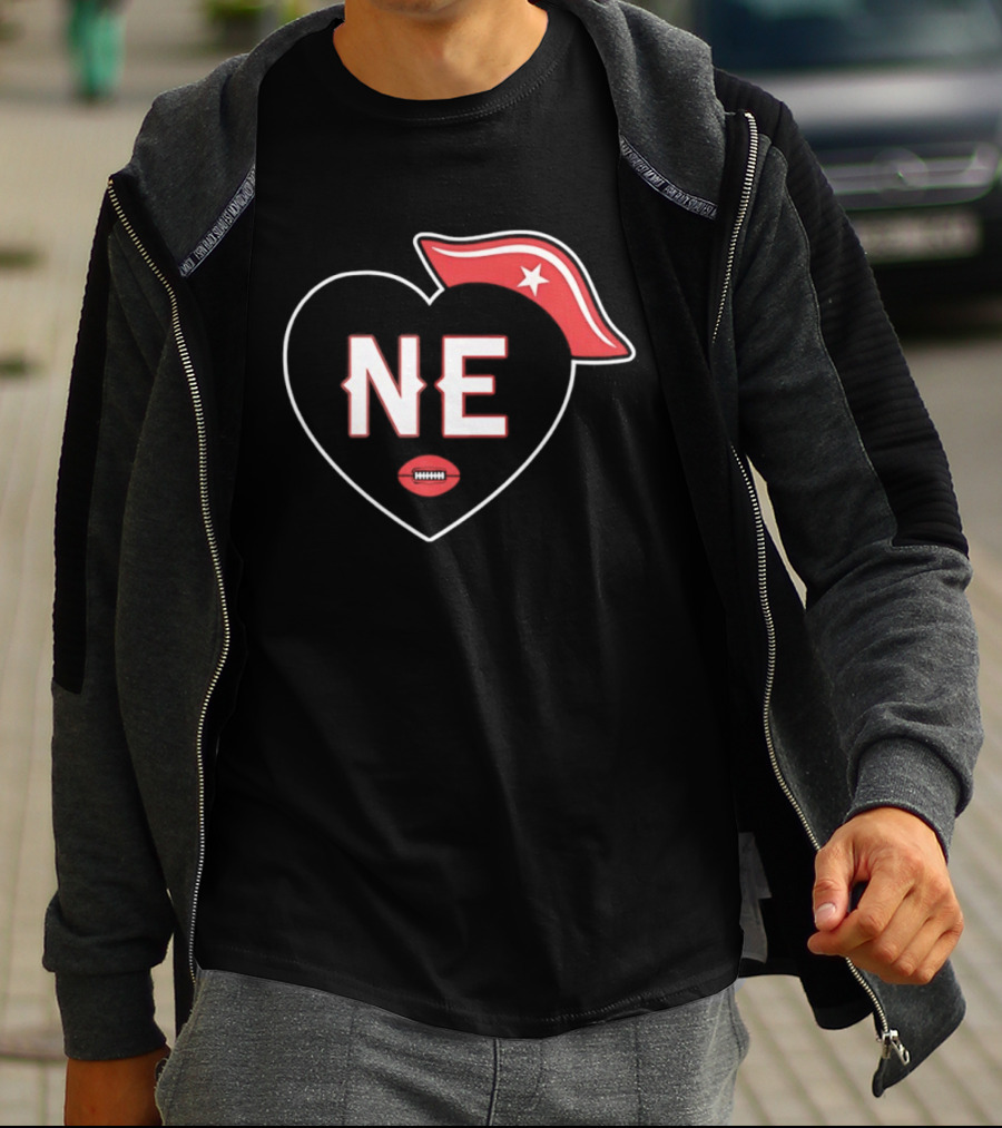 New England NE Heart Football Star Hat T-Shirt
