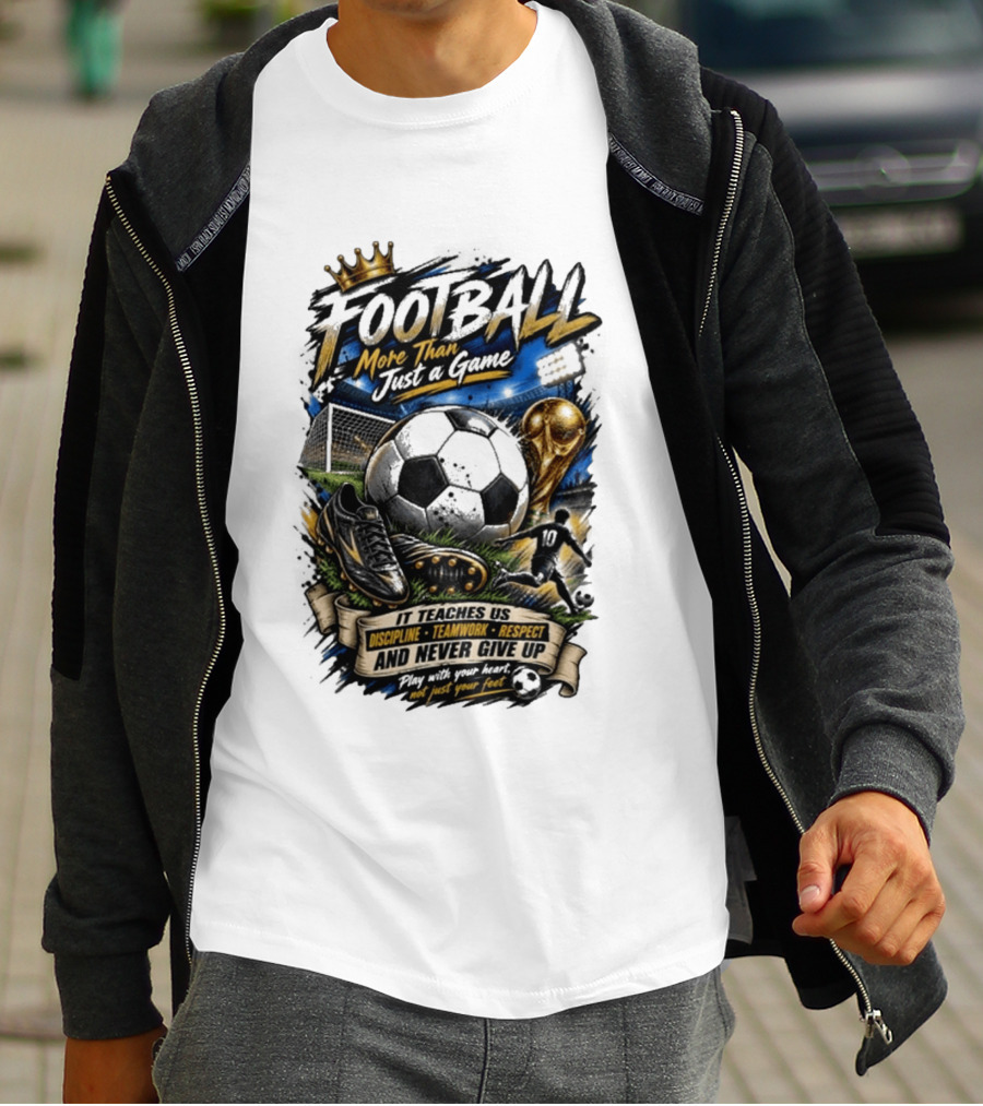 Football More Than Just A Game Discipline Teamwork Respect Never Give Up Play With Your Heart T-Shirt