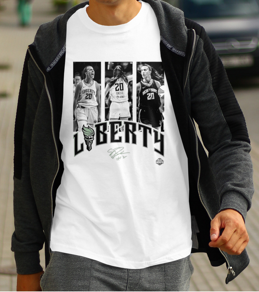 Sabrina Ionescu Liberty WNBA Player Collage Signature T-Shirt
