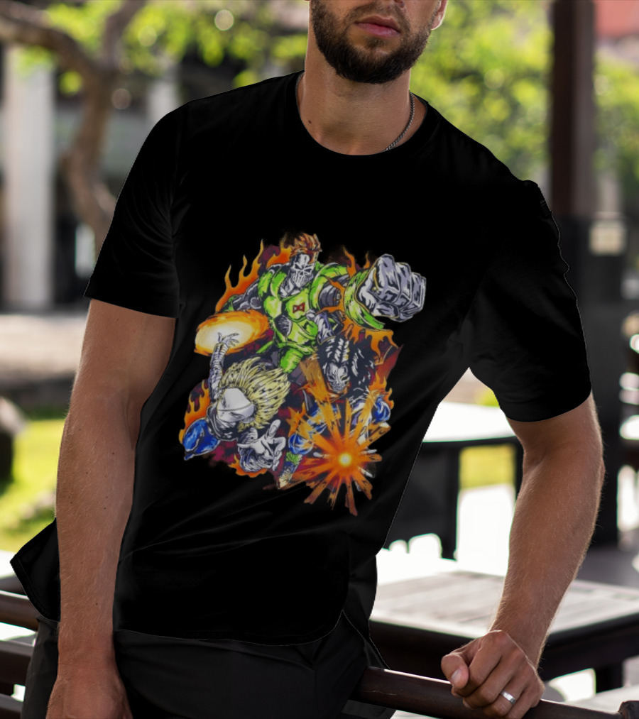 Dragon Ball Z Vintage Style Android 16 17 18 Fiery Action Scene Bootleg T-Shirt