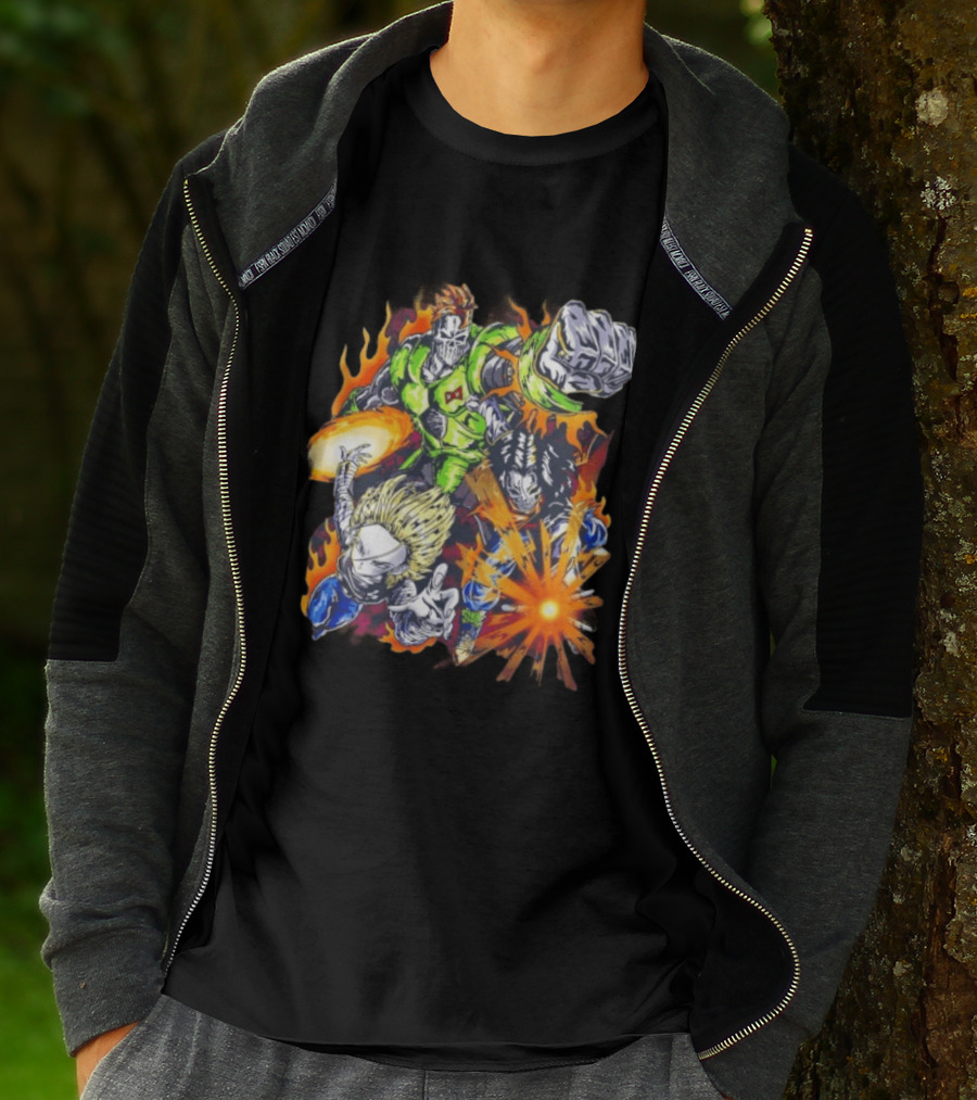 Dragon Ball Z Vintage Style Android 16 17 18 Fiery Action Scene Bootleg T-Shirt