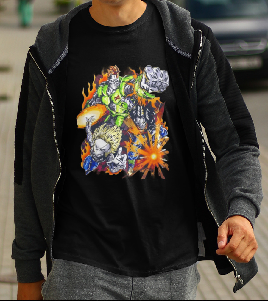 Dragon Ball Z Vintage Style Android 16 17 18 Fiery Action Scene Bootleg T-Shirt