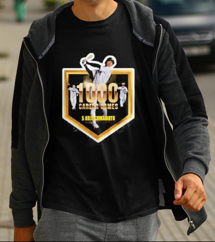 Hanshin Tigers 1000 Career Games Koji Chikamoto #5 Commemoration T-Shirt