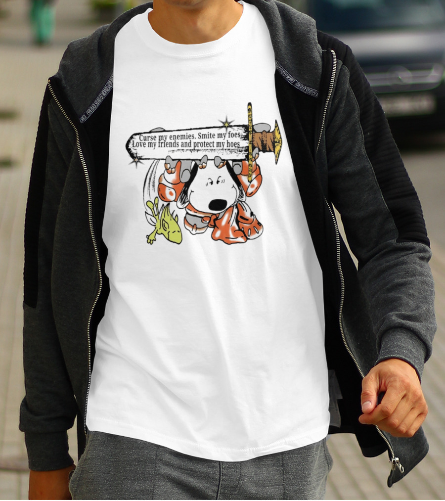 Curse My Enemies Smite My Foes Love My Friends Protect My Hoes Snoopy Woodstock Sword T-Shirt
