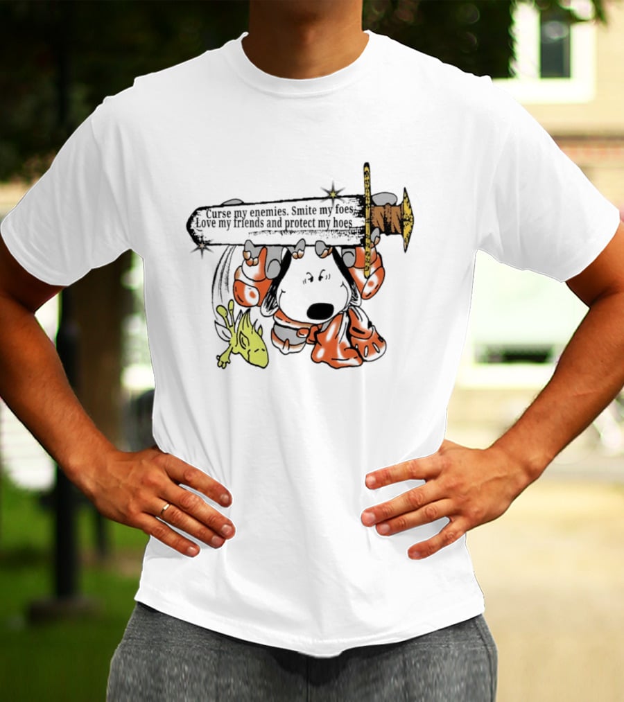 Curse My Enemies Smite My Foes Love My Friends Protect My Hoes Snoopy Woodstock Sword T-Shirt
