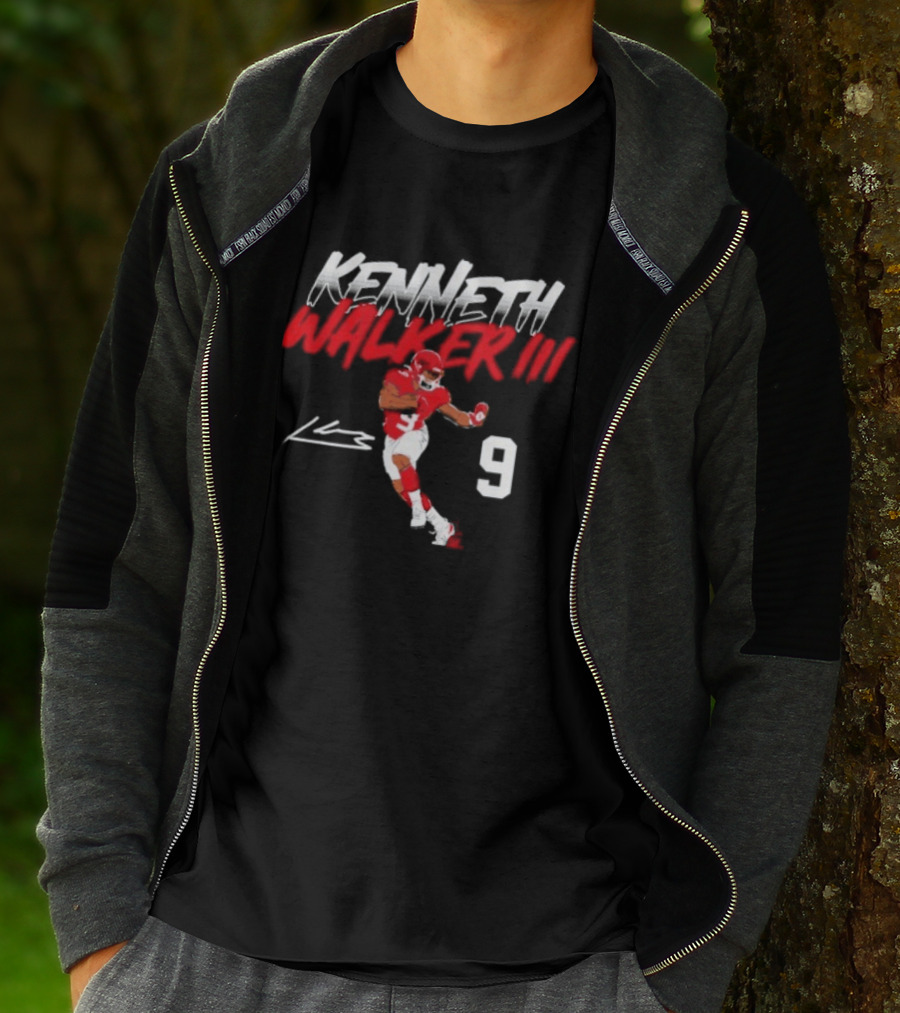 Kenneth Walker III Signature No 9 Football Player Red And White T-Shirt