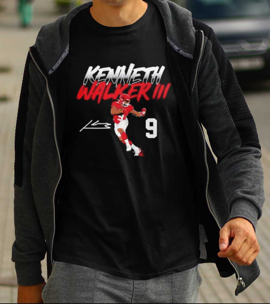 Kenneth Walker III Signature No 9 Football Player Red And White T-Shirt