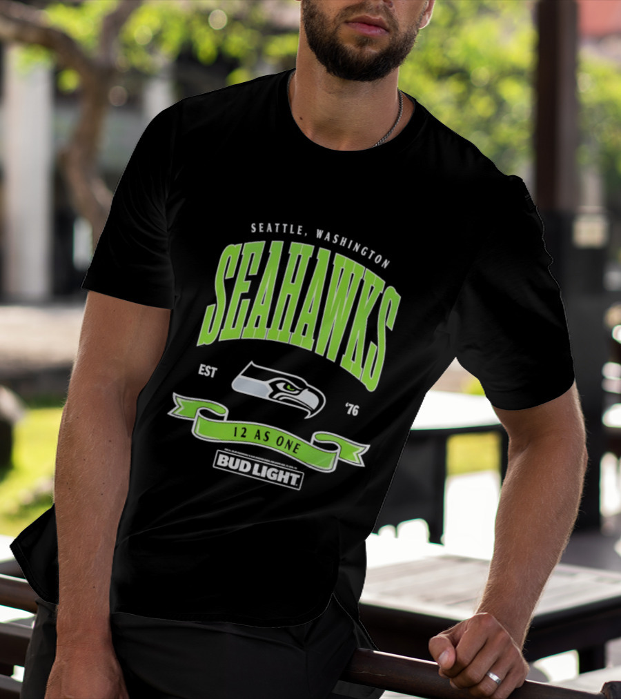 Seattle Washington Seahawks EST 76 Bud Light 12 As One T-Shirt