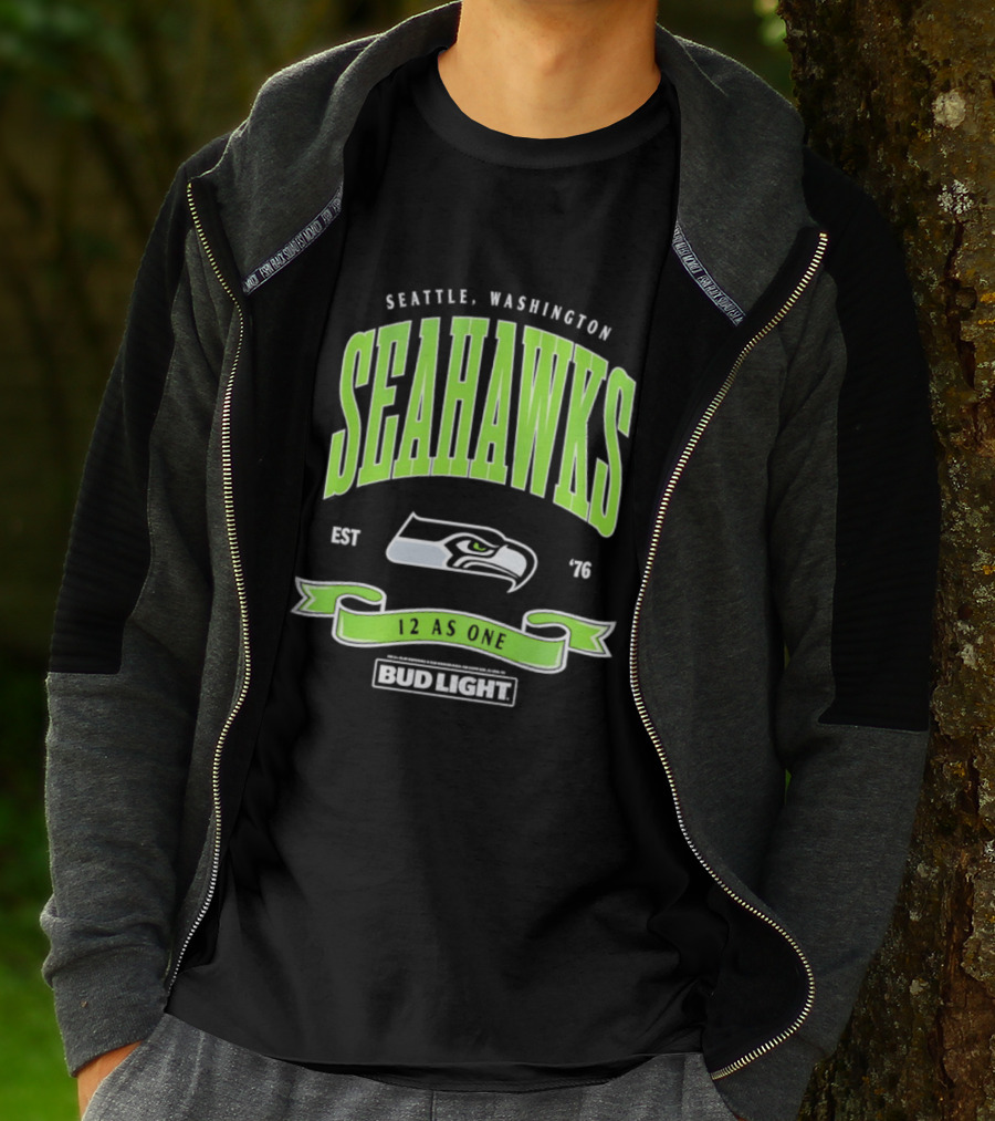 Seattle Washington Seahawks EST 76 Bud Light 12 As One T-Shirt