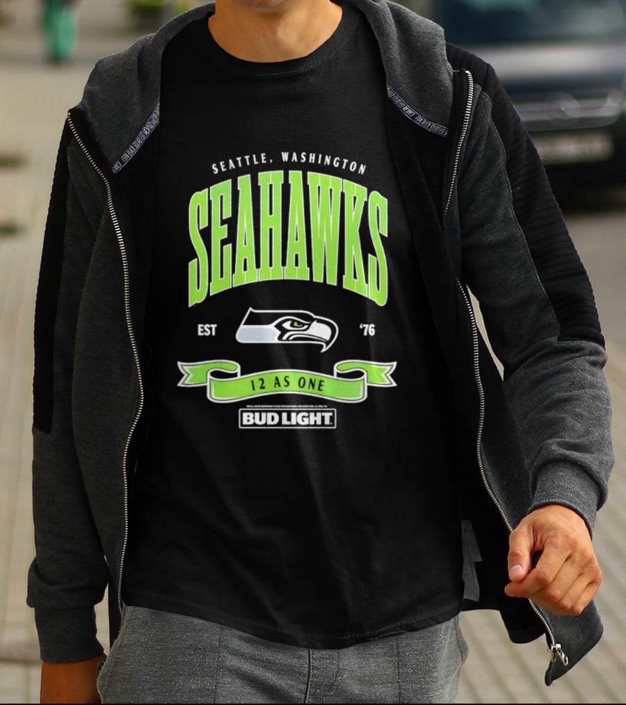 Seattle Washington Seahawks EST 76 Bud Light 12 As One T-Shirt