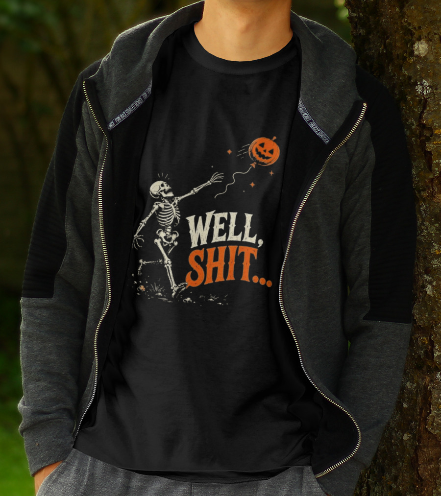 Skeleton Well Shit Lost Pumpkin Balloon Halloween T-Shirt