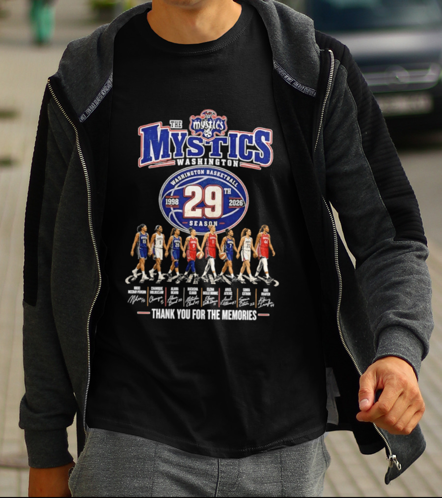 Washington Mystics Basketball 29th Season 1998 2026 Thank You For The Memories Signatures T-Shirt