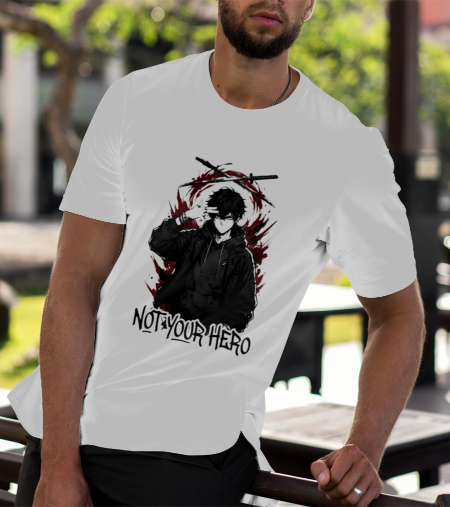 Not Your Hero Hooded Anime Boy With Katanas Manga T-Shirt