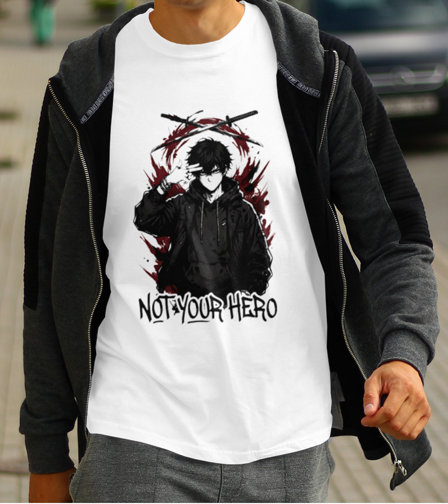 Not Your Hero Hooded Anime Boy With Katanas Manga T-Shirt