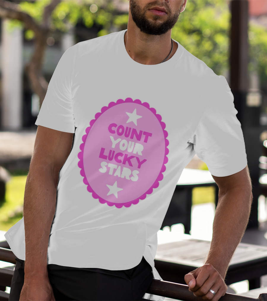 Count Your Lucky Stars Pink Oval Motivational Message T-Shirt