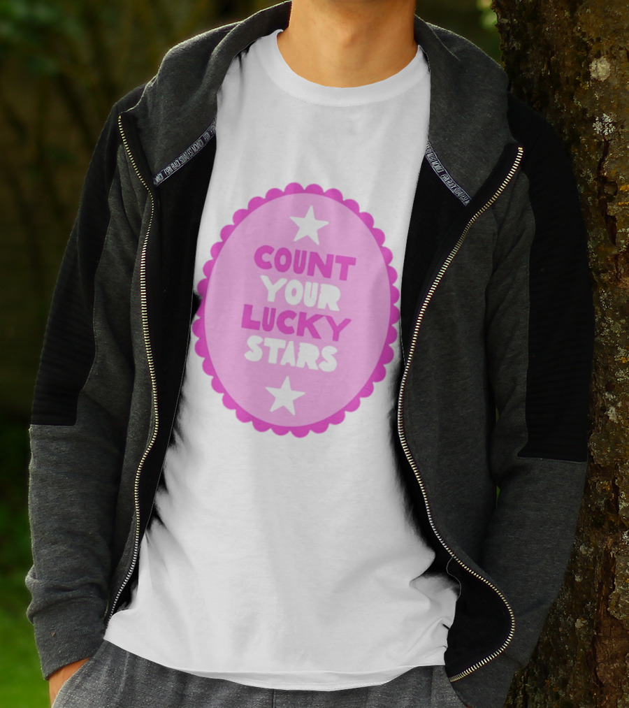 Count Your Lucky Stars Pink Oval Motivational Message T-Shirt