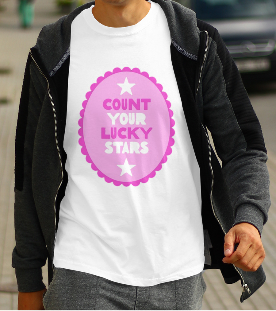 Count Your Lucky Stars Pink Oval Motivational Message T-Shirt