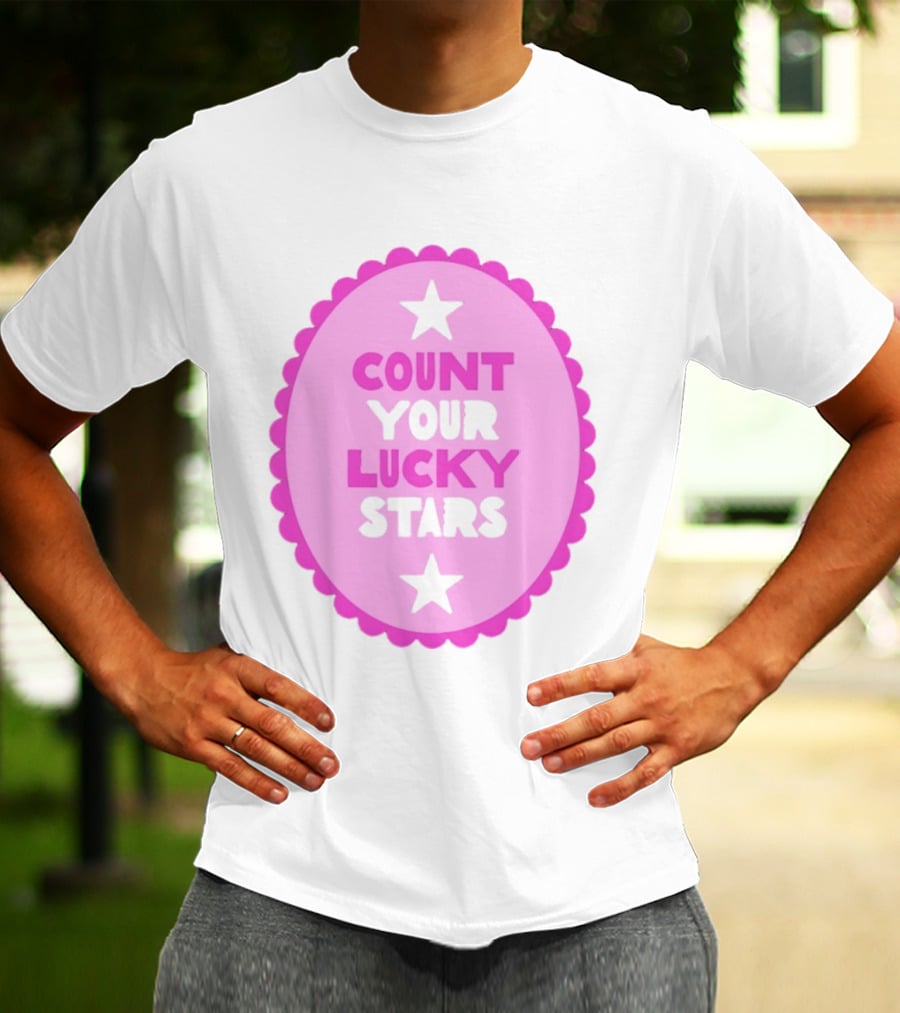 Count Your Lucky Stars Pink Oval Motivational Message T-Shirt