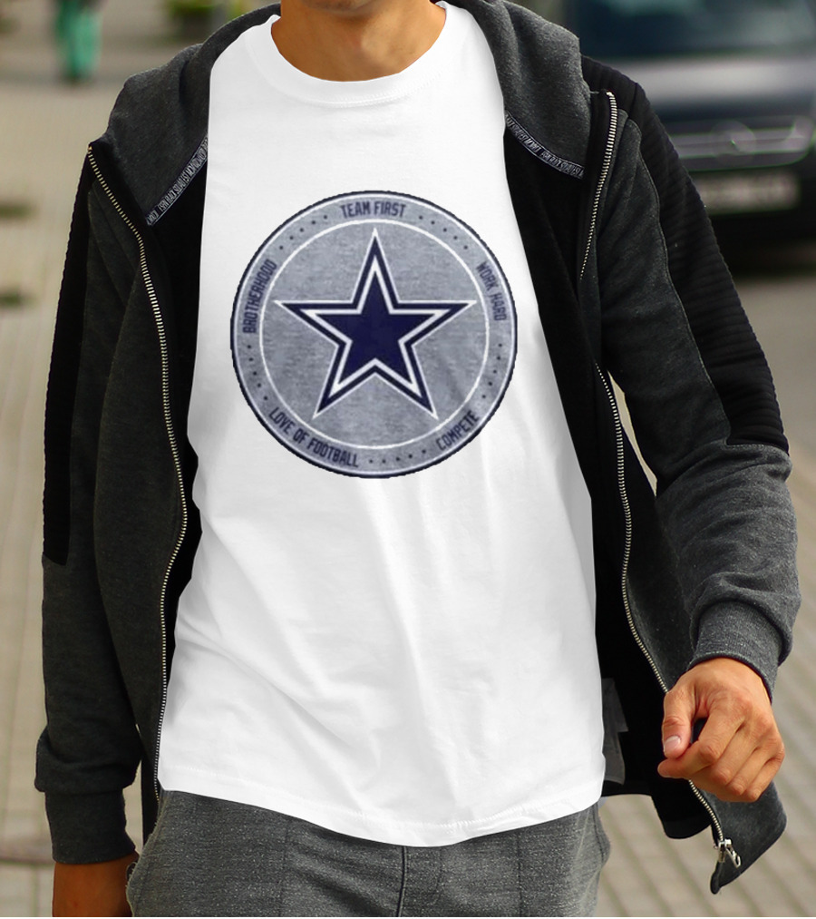 Dallas Cowboys Team First Star Brotherhood Love Of Football Compete Work Hard Heather Gray 2026 T-Shirt