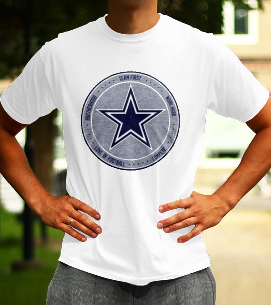 Dallas Cowboys Team First Star Brotherhood Love Of Football Compete Work Hard Heather Gray 2026 T-Shirt