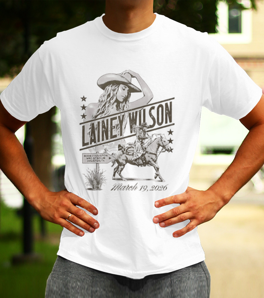 Lainey Wilson Rodeo Houston NRG Stadium March 19 2026 Cowboy Silhouette Stars T-Shirt