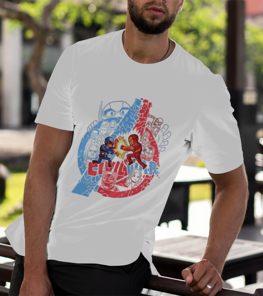 Marvel Civil War Captain America Versus Iron Man Chibi Showdown T-Shirt