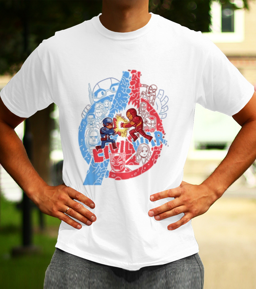Marvel Civil War Captain America Versus Iron Man Chibi Showdown T-Shirt