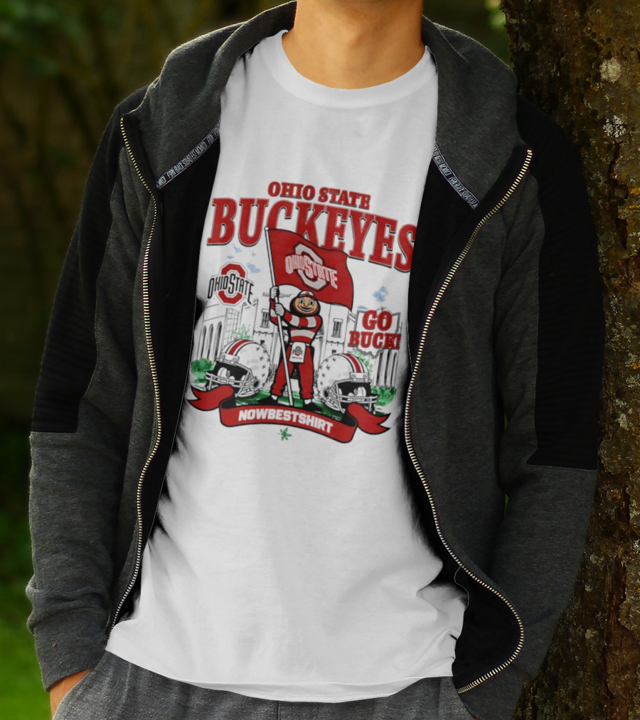 Ohio State Buckeyes Brutus Flag Go Buck Helmet Stadium Nowbes T-Shirt