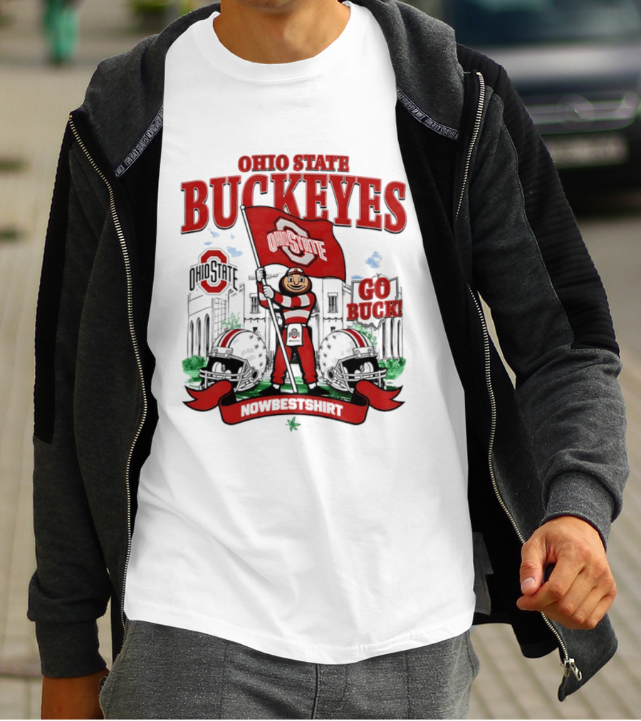 Ohio State Buckeyes Brutus Flag Go Buck Helmet Stadium Nowbes T-Shirt