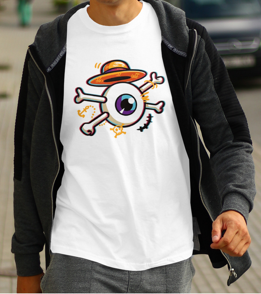 One Piece Straw Hat Eye Bone Pirate Symbol Iconic Anime Series Fan Merch T-Shirt