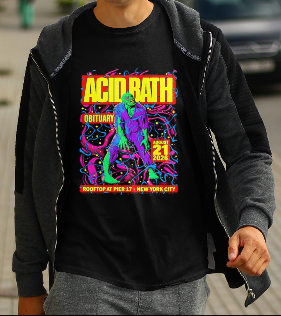 Acid Bath Obituary Rooftop At Pier 17 New York City August 21 2026 T-Shirt