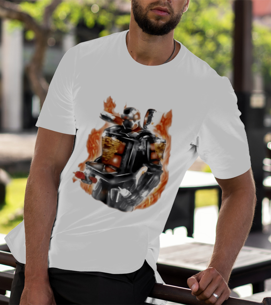 Shawarma Man 90s Flame Airbrush Robot T-Shirt