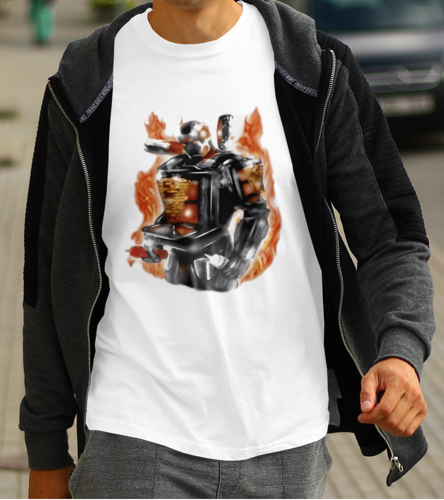 Shawarma Man 90s Flame Airbrush Robot T-Shirt
