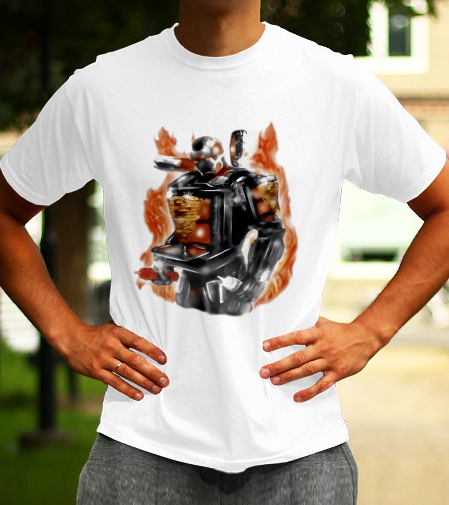 Shawarma Man 90s Flame Airbrush Robot T-Shirt