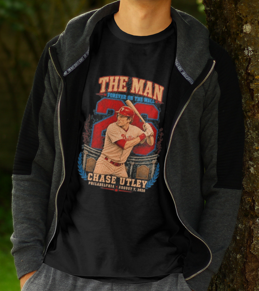 The Man Forever On The Wall Chase Utley Philadelphia August 7 2026 T-Shirt