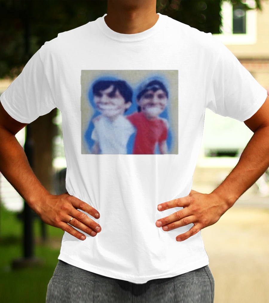 Slushy Noobs Hugging Cartoon Characters In Red And White Outfits T-Shirt