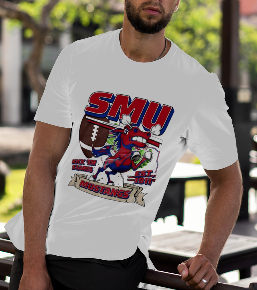 SMU Mustangs Kick 'Em Stangs Football 1911 T-Shirt